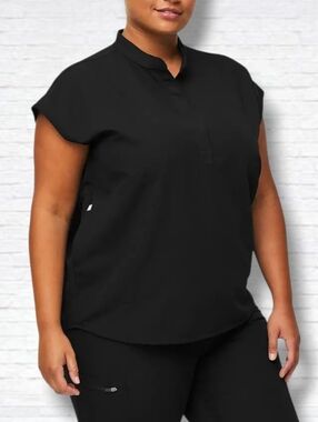 Figs Rafaela Black Oversized Short Sleeve Scrub Top Size XL
